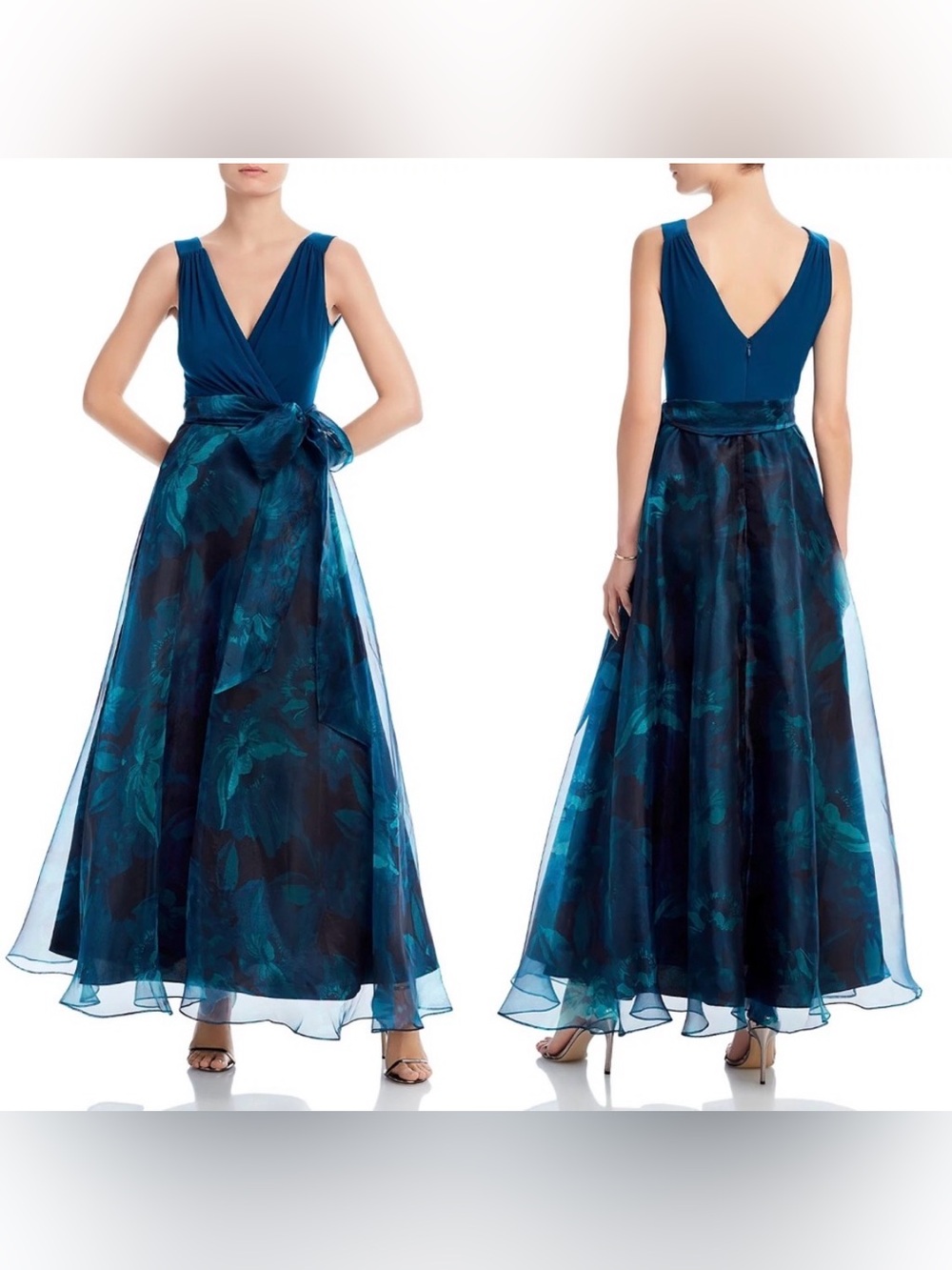 NWT! Eliza J V-Neck Sleeveless Turquoise Blue Organza Gown. Size 20W. - Picture 4 of 6